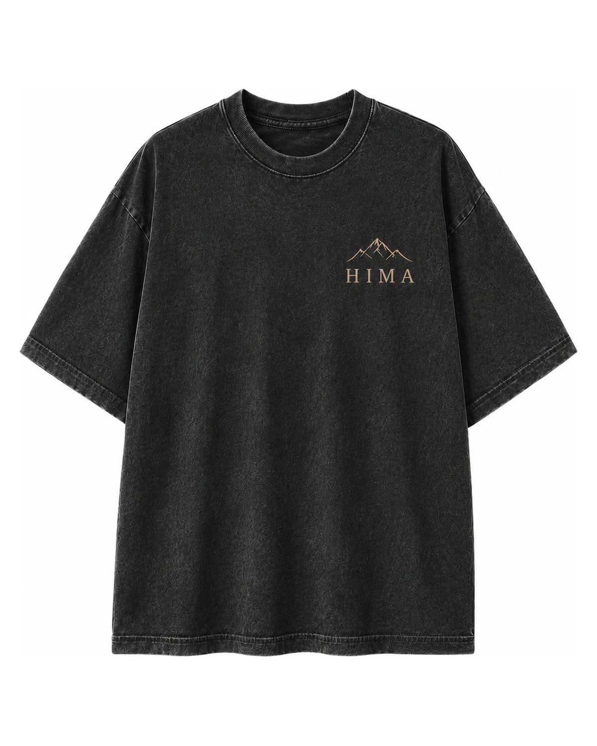 Front of the washed-black Sagarmatha Tee with a small Hima logo